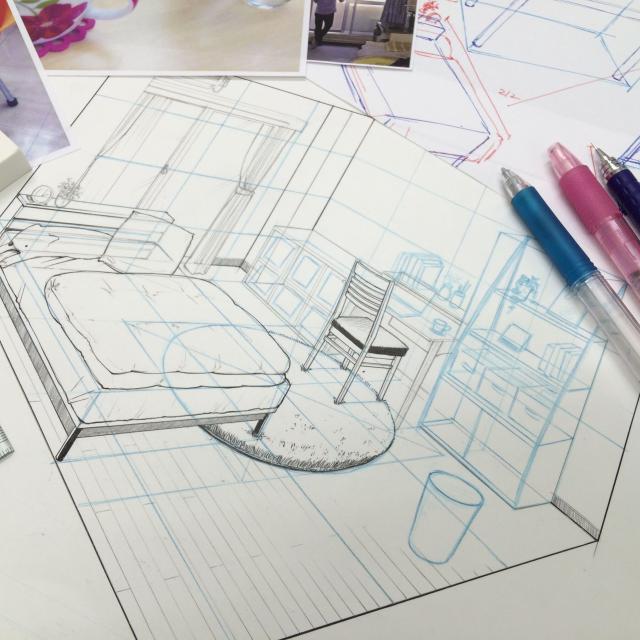 東洋美術学校 パースを使って背景を描いてみよう（漫画家体験）1
