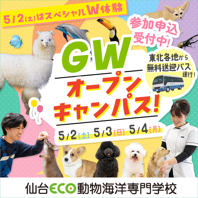 仙台ＥＣＯ動物海洋専門学校 【G.Wイベント】動物たちとお仕事を体験しよう！1