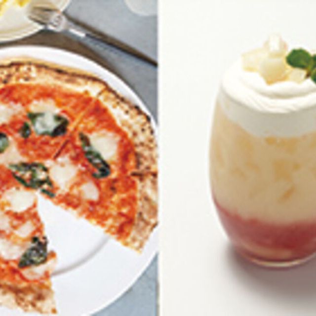 専門学校ビジョナリーアーツ よくばりピザ×桃のカフェドリンク1
