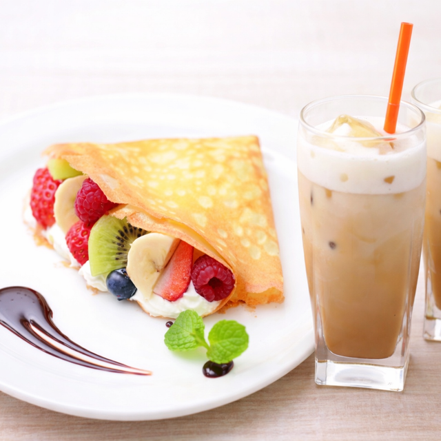 札幌ベルエポック製菓調理専門学校 【カフェ★じっくり体験DAY】皿盛りクレープ＆アイスラテ1